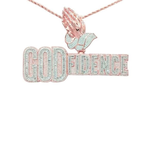 14K Rose Gold Finish Godfidence & Free 24inch x 3mm Rope Chain. - Picture 8 of 8